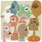 Collage of faces with patterns inside heads — Stock Photo