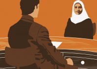 Uomo che parla con donna musulmana — Foto stock