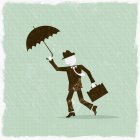 Businessman with umbrella weathering the storm — Stock Photo