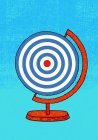 Bull-eye globe with red target on turquoise background — Stock Photo