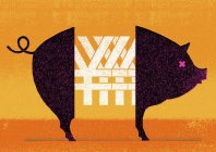 Símbolos de ienes no meio de porco — Fotografia de Stock