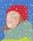 Primer plano de cara de mujer joven en la nieve - foto de stock