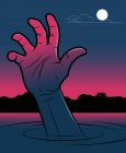 Hand of a man drowning in lake at night — Stock Photo