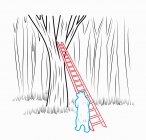 Urso encostado escada contra árvore — Fotografia de Stock
