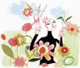 Mulher confiante jardinagem e flores de corte — Fotografia de Stock