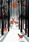 Gruppo di animali nella foresta in inverno — Foto stock