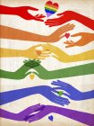 Manos y corazón en forma de bandera del arco iris - foto de stock