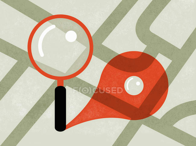 Magnifying glass above road map — Stock Photo