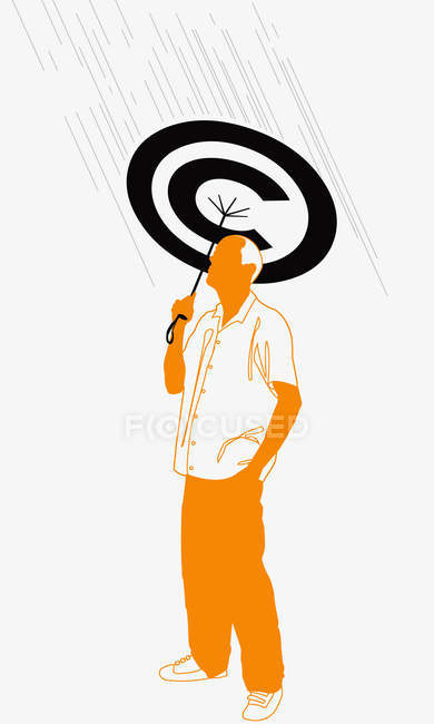 Homem segurando guarda-chuva de direitos autorais — Fotografia de Stock