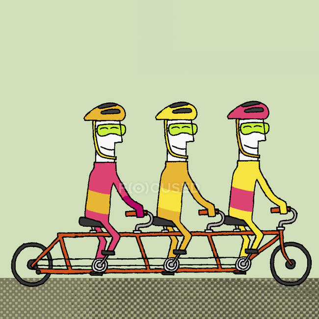 Happy Team riding one bicycle — Stock Photo