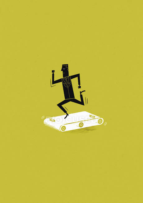 Businessman running on dollar treadmill — Stock Photo