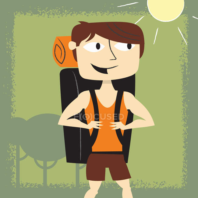 Smiling man backpacking in summer — Stock Photo