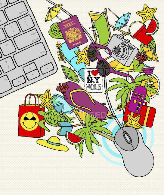 Souris d'ordinateur avec objets de vacances — Photo de stock