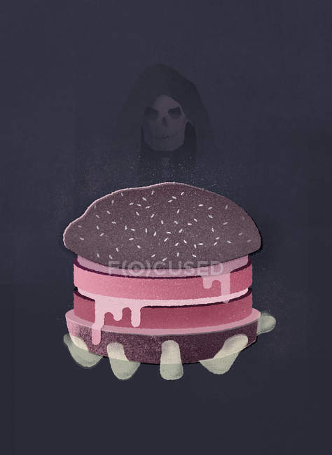 Grim reaper oferecendo hambúrguer — Fotografia de Stock