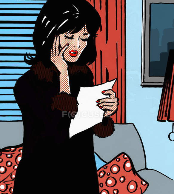 Besorgte Frau liest Brief — Stockfoto