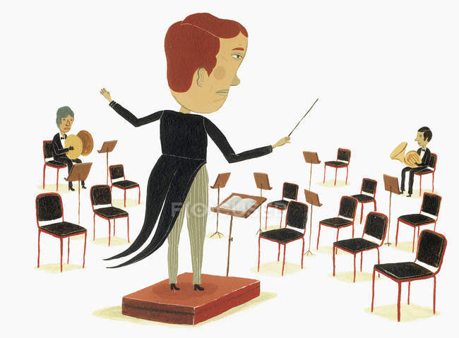 Orchestra conductor looking at empty seats — Stock Photo