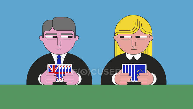 Politici del Regno Unito e dell'Unione europea che tengono le carte a portata di mano — Foto stock