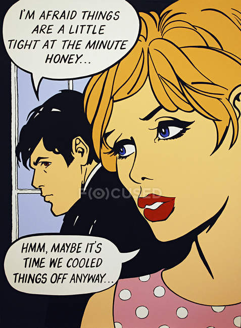 Couple talking, text on background — Stock Photo