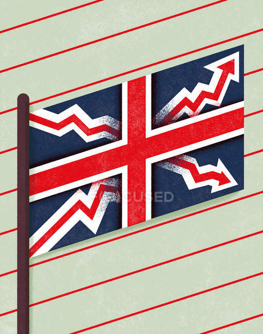 Union Jack con flechas en papel de diagrama con signo porcentual - foto de stock