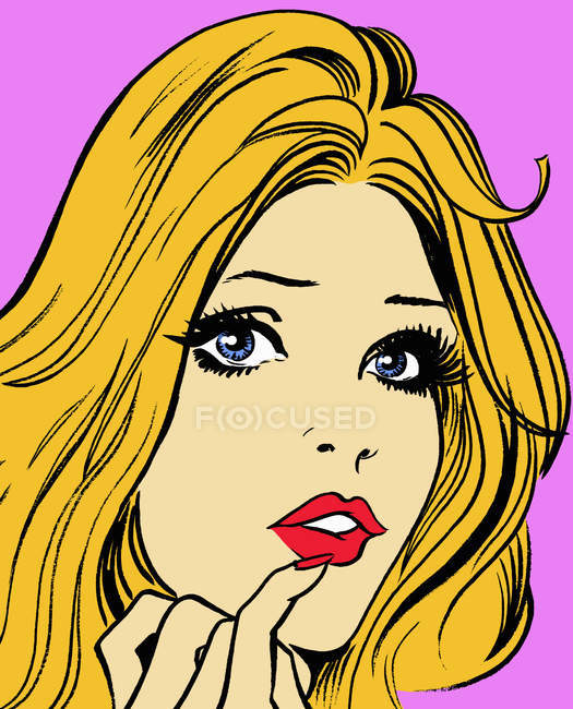Close up de mulher pensativa tocando lábios com os dedos — Fotografia de Stock