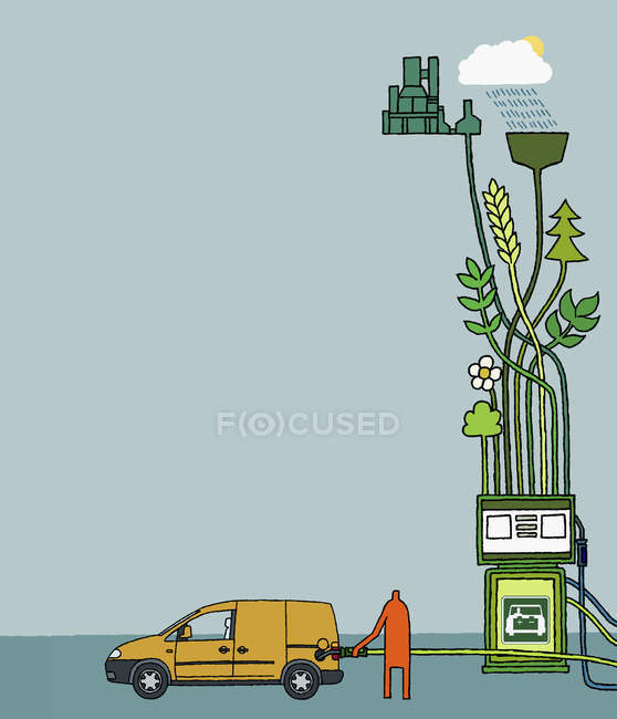 Persona che riempie auto con biocarburante — Foto stock