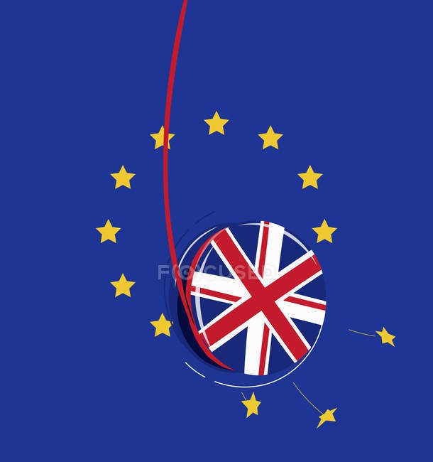 UK yo-yo breaking European Union flag — Stock Photo