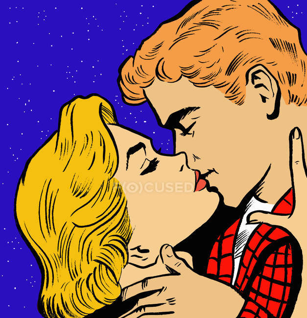 Paar küsst sich unter Nachthimmel — Stockfoto
