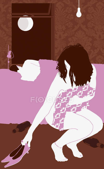 Woman sneaking out of man bedroom — Stock Photo