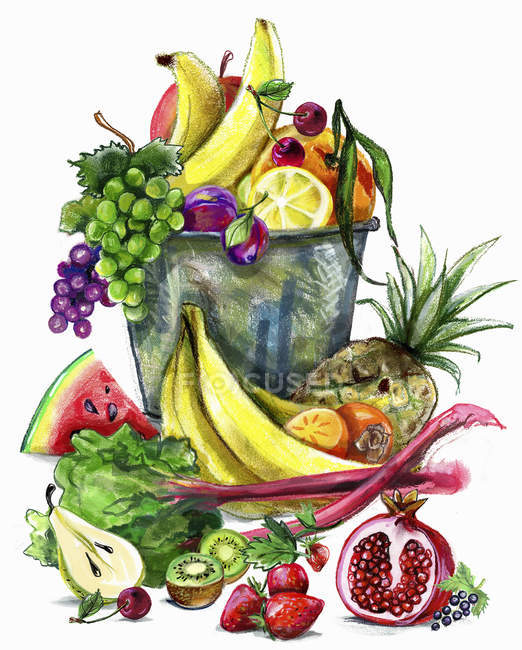 Variación de frutas frescas sobre fondo blanco - foto de stock