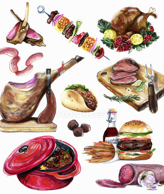 Variazione della carne su fondo bianco — Foto stock