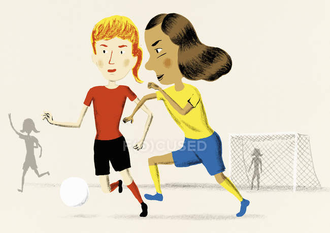 Girls playing soccer together — Stock Photo