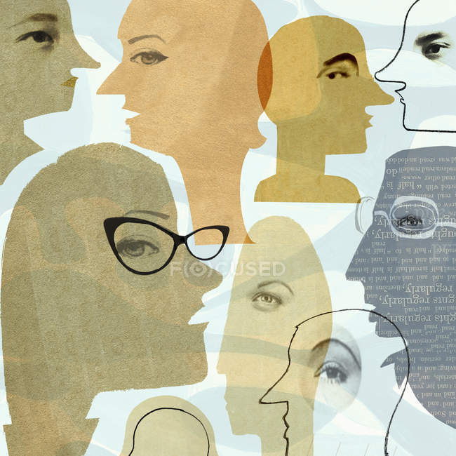 Collage of faces communicating — Stock Photo