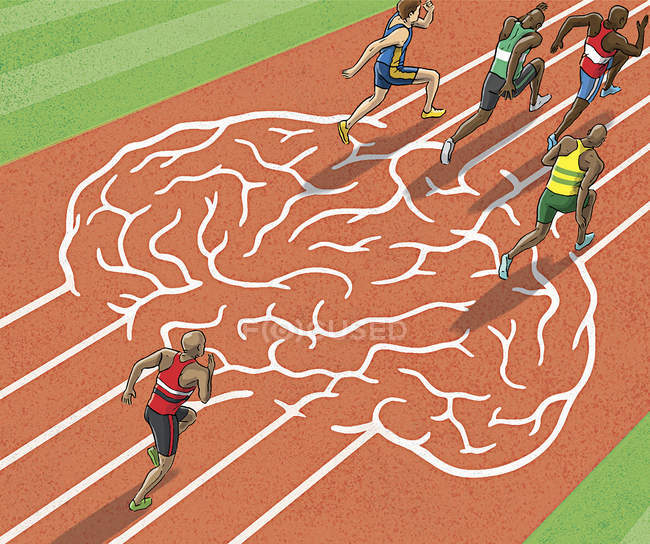 Спортсмены бегают по мозговой дорожке — стоковое фото