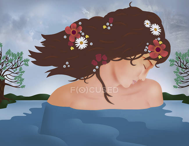 Изящная женщина в озере — стоковое фото
