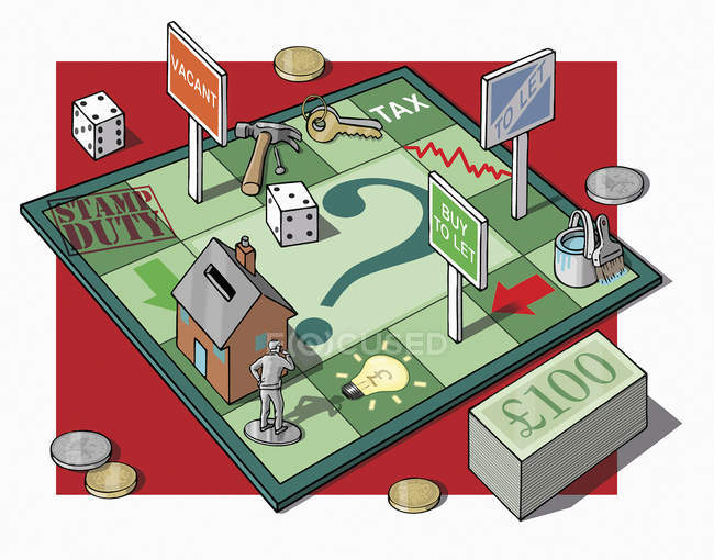 Homme sur l'argent et l'immobilier plateau de jeu — Photo de stock