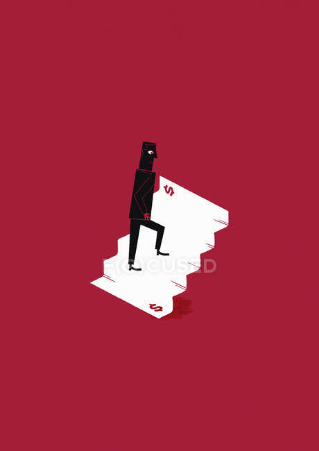 Hombre subiendo escaleras de dólar - foto de stock