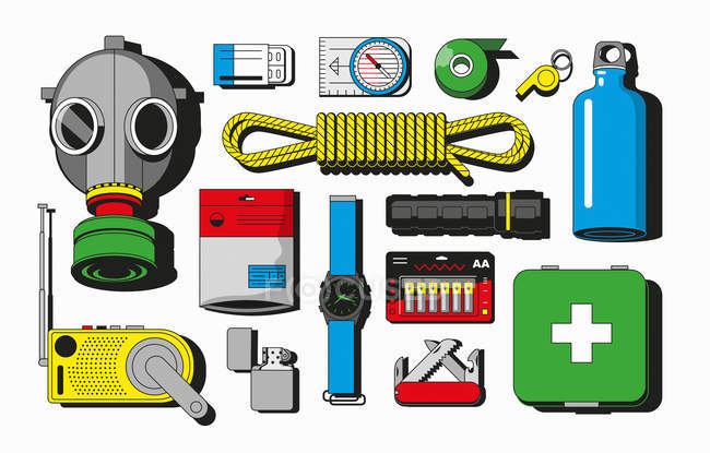 Items in emergency survival kit — Stock Photo