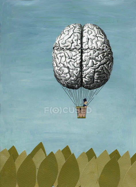 Gehirn-Heißluftballon am Himmel — Stockfoto