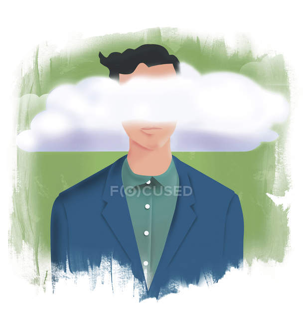 Uomo con la testa tra le nuvole — Foto stock