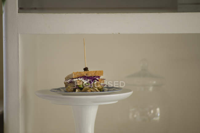 Vegan club sandwich served on stand. — Stock Photo