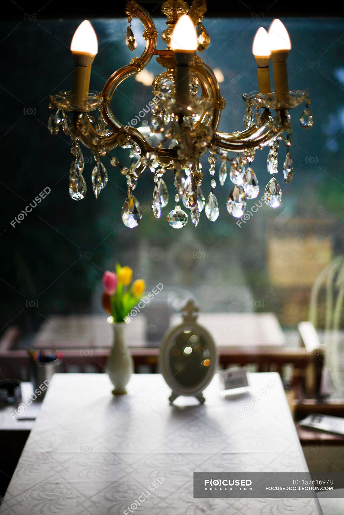 Vintage Restaurant Interior With Crystal Chandelier Stock Photo Vintage Restaurant Interior With Crystal Chandelier Stock Photo 157616978