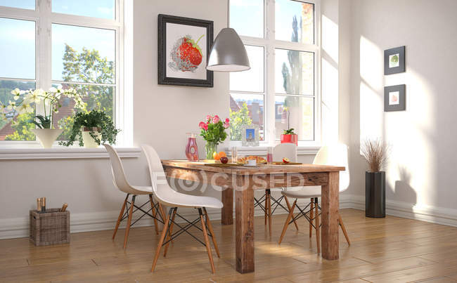 Dining area with breakfast — Stock Photo