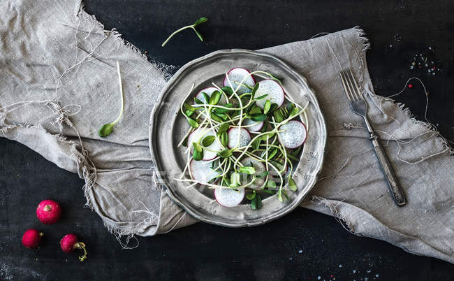Spring salad with sunflower sprouts — Stock Photo