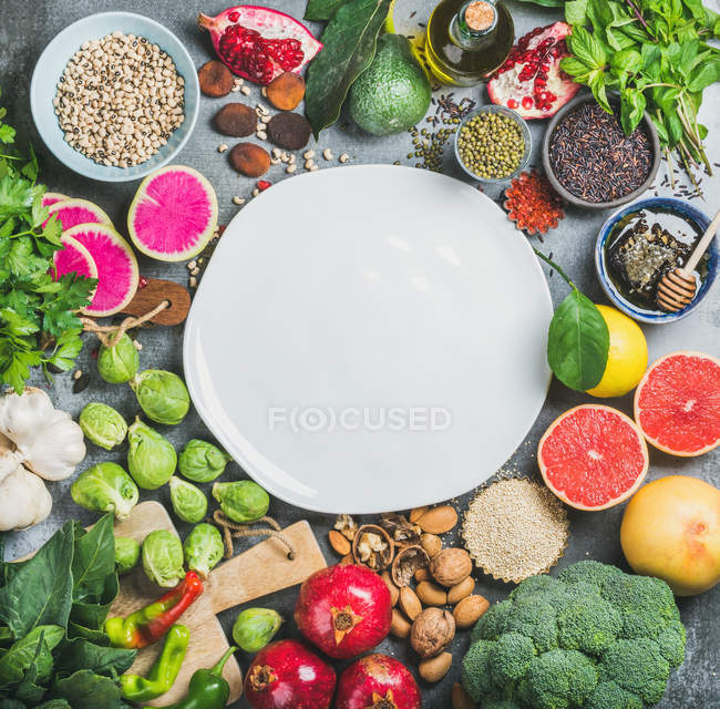Variety of vegetables, fruits, seeds — Stock Photo
