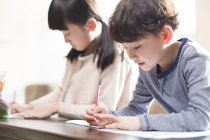 Asiatische Geschwister lernen gemeinsam zu Hause — Stockfoto
