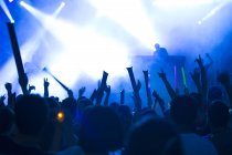Persone con le braccia alzate che si divertono al festival musicale — Foto stock