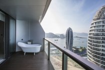 View from bathroom balcony at seaside resort in China — Stock Photo