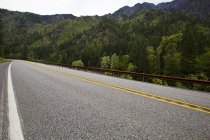 Vista da estrada de estrada através de montanhas com floresta — Fotografia de Stock