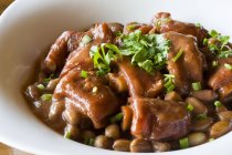 Porc braisé chinois traditionnel et haricots à la sauce brune — Photo de stock