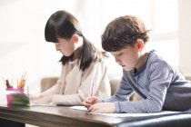 Chinese siblings studying together at table — Stock Photo